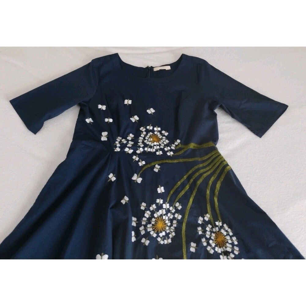 Wayward Fancies eShakti Midi Dress Women's Floral Butterfly Embroidered Blue XL